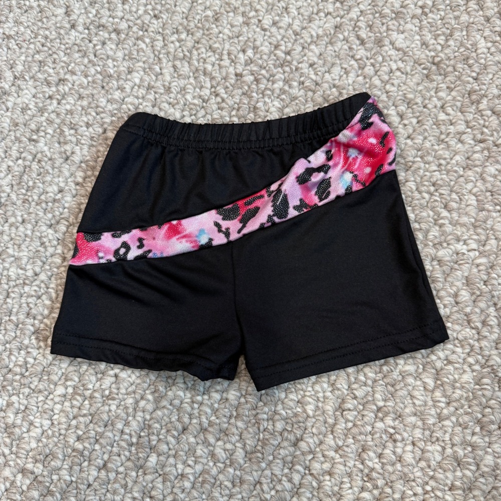 Girls Black Pink‎ Leopard Print Gymnastics Dance Shorts Size 3T Sparkle Athletic